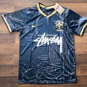 Nike x Stussy Brazil Soccer Jersey Futbol Black Gold Men's Large Player Fit Slim